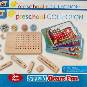 LUKAT Toys for 3 Year Olds, STEM Wooden Gear Toys with Four Cars